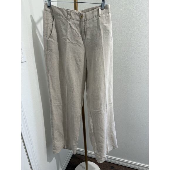 Eileen Fisher Size Small Blended Fabric Linen Style Pants Taupe Wide Leg - Picture 2 of 6